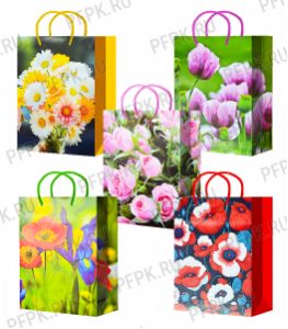 Сумочка бумажная 32х44х10 МЕГА (XL) XL25-511/512/513/514/515 (Букет) [10/200]