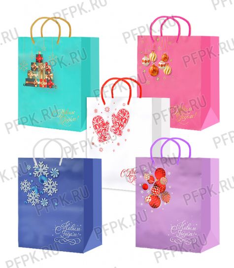 НГ сумочка бумажная 18х22х10 МЕГА (M) M25-241/242/243/244/245 (Шары, Снежинки) [10/200]