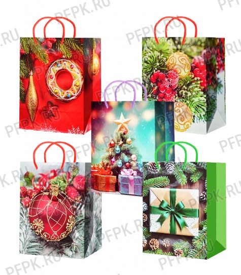 НГ сумочка бумажная 18х22х10 МЕГА (M) M25-236/237/238/239/240 (Шары, Подарки) [10/200]