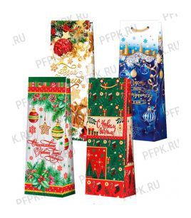 НГ сумочка бумажная под бутылку 12х36х8 МЕГА (B) B(123х78х362)-НГ МИКС №3  (4 дизайна) [12/360]