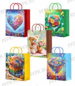 Сумочка бумажная 22х31х10 МЕГА (ML) ML25-731/732/733/734/735 (Яркие подарки) [10/200]