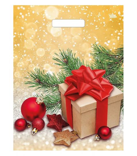 НГ МАГИЯ ПРАЗДНИКА проруб. 40х31(60 мкм)ПВД,лам.,ТИКО Подарок в золоте [50/500]