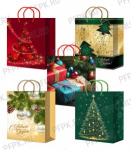 НГ сумочка бумажная 32х44х10 МЕГА (XL) XL25-521/522/523/524/525 (Елочки, Подарки) [10/200]