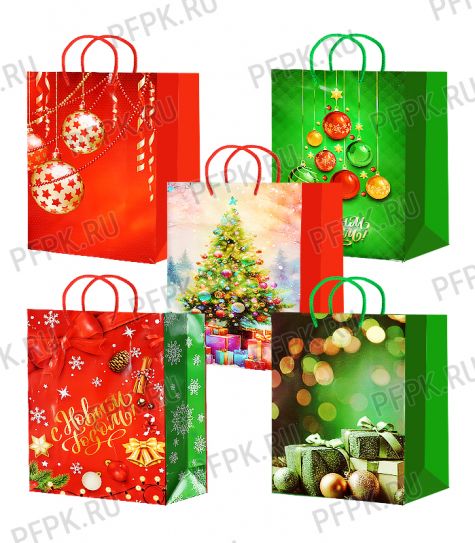 НГ сумочка бумажная 22х31х10 МЕГА (ML) ML25-721/722/723/724/725 (Шарики, Подарки) [10/200]