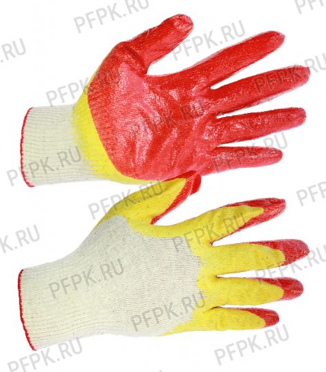 Перчатки х/б с 2-м латексным покрытием ПРОФИ Оранжево-желтые [10/100]