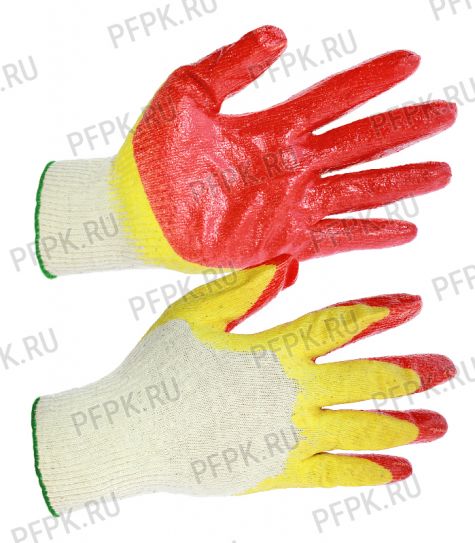 Перчатки х/б с 2-м латексным покрытием ПРОФИ Красно-желтые (С130210) [10/100]