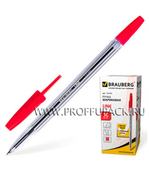Ручка шариковая BRAUBERG Line (Лайн) 1мм Красная (141-341) [50/1000]