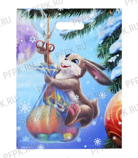 НГ ГЛЯНЕЦ проруб. 31х40+3 (60 мкм) ПВД, ТИКО Зайка с подарком [50/500]