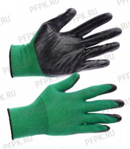 Перчатки нейлоновые с нитриловым обливом (35 гр) Зеленые с черным обливом [12/960]