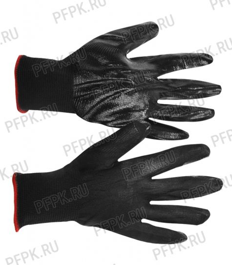Перчатки нейлоновые с нитриловым обливом (35 гр) Черные с черным обливом [12/960]