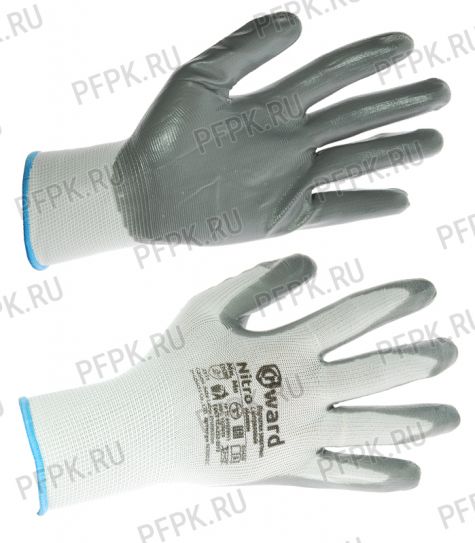 Перчатки нейлоновые с нитриловым обливом (35 гр) Белые с серым обливом [12/300]