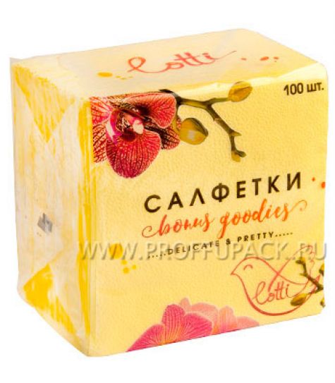 Салфетки бум. LOTTI 25х25, 1-сл. (100 листов) Желтые [1/50]