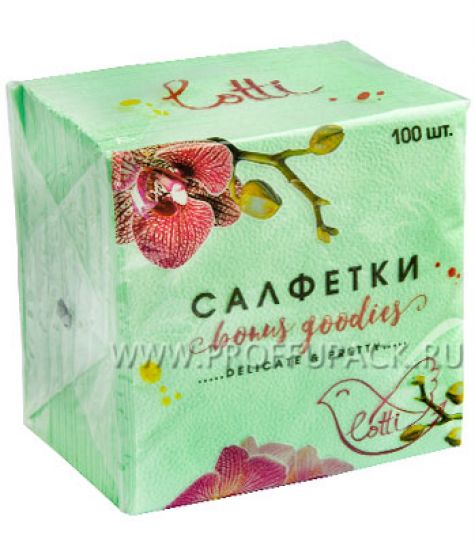 Салфетки бум. LOTTI 25х25, 1-сл. (100 листов) Зеленые [1/50]