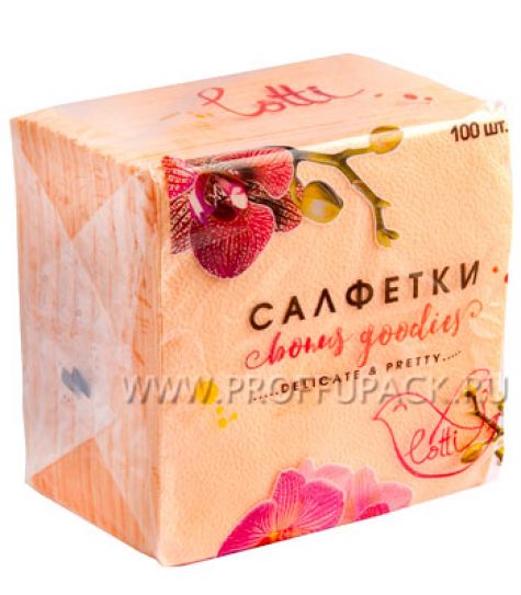 Салфетки бум. LOTTI 25х25, 1-сл. (100 листов) Персиковые [1/50]