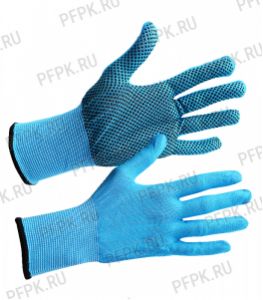 Перчатки нейлоновые с покрытием ТОЧКА Голубые [12/1200]