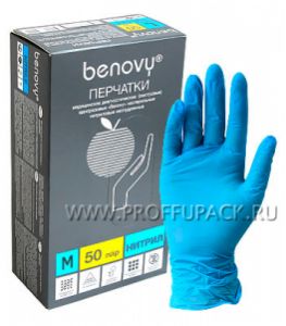 Перчатки нитриловые голубые медицинские одноразовые (уп. 100 шт/50 пар) M-Benovy..
