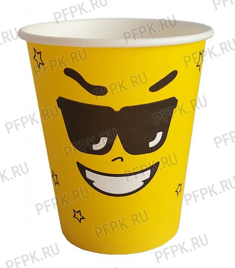Стакан 250 мл бумажный Emoji желтый [50/1000]