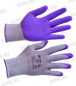 Перчатки нейлоновые с вспененным латексом Фиолетовые с фиолетовым обливом [12/480]