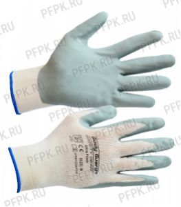 Перчатки нейлоновые с вспененным латексом Белые с серым обливом [12/720]