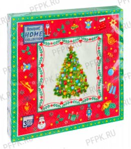 Салфетки НГ бум. BOUQUET ДОМАШНЯЯ КОЛЛЕКЦИЯ 33х33, 3-сл.,с рис. (20 листов) Новогодняя сказка на красном [12/12]