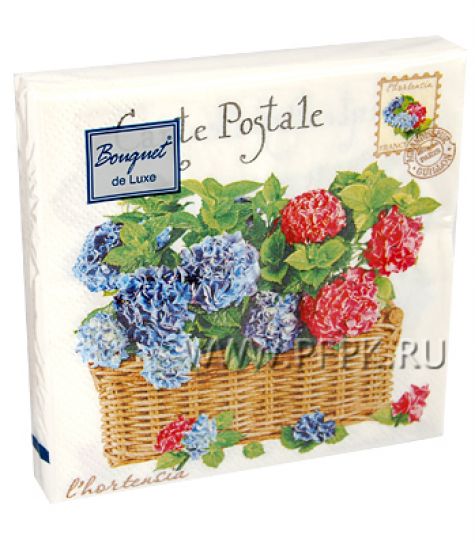 Салфетки бум. BOUQUET de LUXE 24х24, 3-сл.,с рис. (25 листов) Гортензия [15/15]