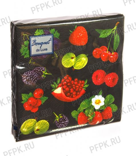 Салфетки бум. BOUQUET de LUXE 24х24, 3-сл.,с рис. (25 листов) Фруктовое ассорти на черном [15/15]