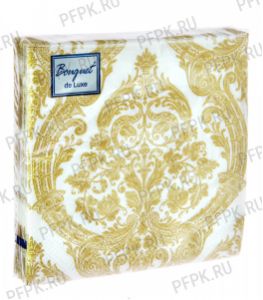Салфетки бум. BOUQUET de LUXE 24х24, 3-сл.,с рис. (25 листов) Royal (золото) на ..