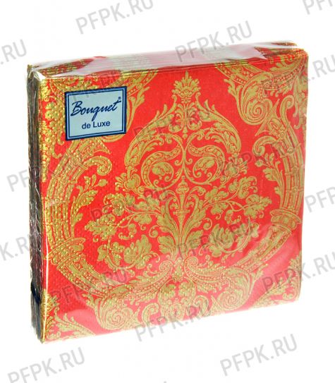 Салфетки бум. BOUQUET de LUXE 24х24, 3-сл.,с рис. (25 листов) Royal (золото) на красном [15/15]