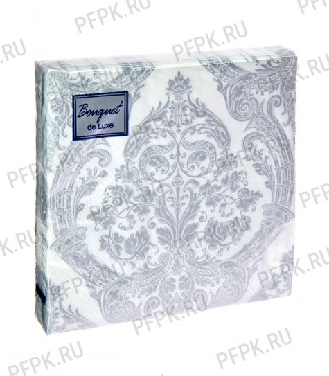 Салфетки бум. BOUQUET de LUXE 24х24, 3-сл.,с рис. (25 листов) Royal (серебро) на белом [15/15]