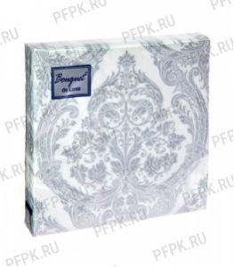 Салфетки бум. BOUQUET de LUXE 24х24, 3-сл.,с рис. (25 листов) Royal (серебро) на белом [15/15]