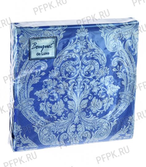Салфетки бум. BOUQUET de LUXE 24х24, 3-сл.,с рис. (25 листов) Royal (серебро) на синем [15/15]