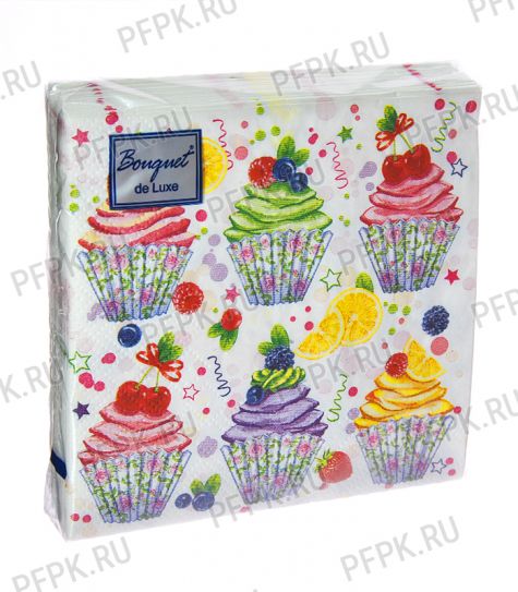 Салфетки бум. BOUQUET de LUXE 24х24, 3-сл.,с рис. (25 листов) Сладкие пирожные [15/15]