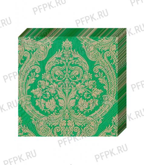 Салфетки бум. BOUQUET de LUXE 24х24, 3-сл.,с рис. (25 листов) Royal (золото) на зеленом [15/15]