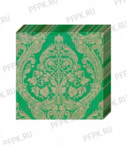 Салфетки бум. BOUQUET de LUXE 24х24, 3-сл.,с рис. (25 листов) Royal (золото) на зеленом [15/15]