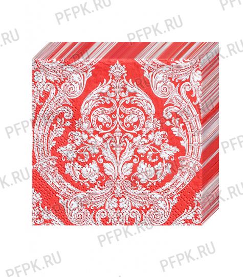 Салфетки бум. BOUQUET de LUXE 24х24, 3-сл.,с рис. (25 листов) Royal (серебро) на бордовом [15/15]