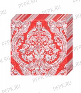 Салфетки бум. BOUQUET de LUXE 24х24, 3-сл.,с рис. (25 листов) Royal (серебро) на бордовом [15/15]