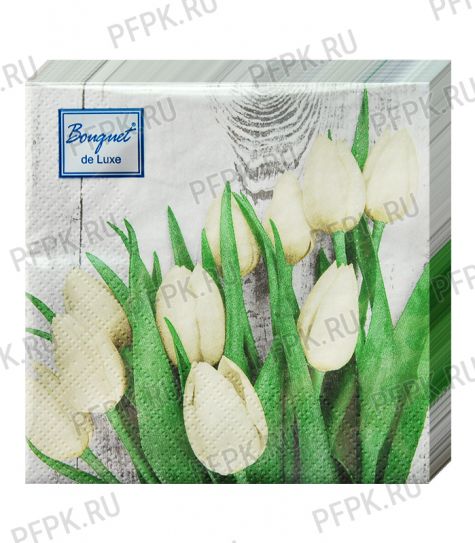 Салфетки бум. BOUQUET de LUXE 24х24, 3-сл.,с рис. (25 листов) Белые тюльпаны [15/15]