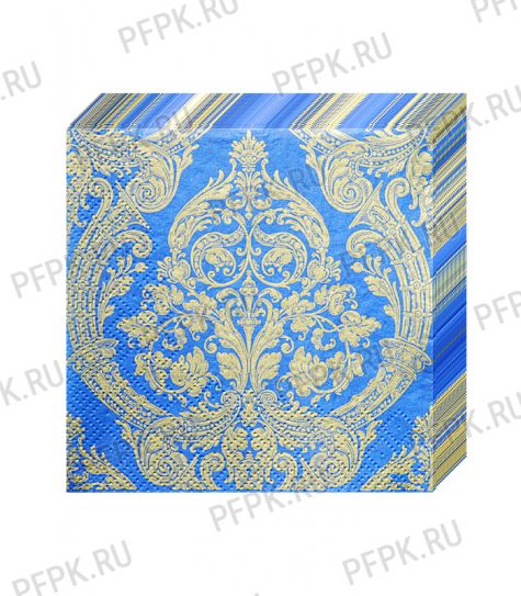 Салфетки бум. BOUQUET de LUXE 24х24, 3-сл.,с рис. (25 листов) Royal (золото) на синем [15/15]