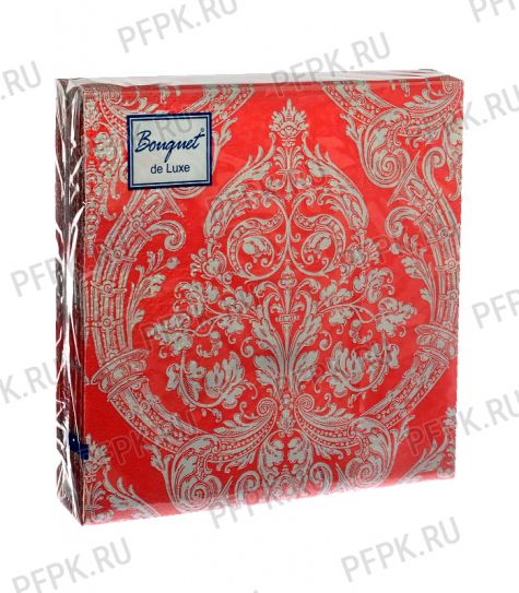 Салфетки бум. BOUQUET de LUXE 24х24, 3-сл.,с рис. (25 листов) Royal (серебро) на красном [15/15]