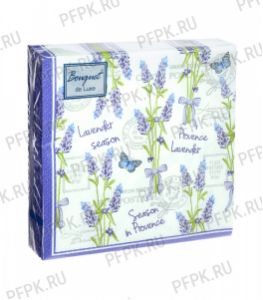 Салфетки бум. BOUQUET de LUXE 24х24, 3-сл.,с рис. (25 листов) Лаванда и бабочки ..