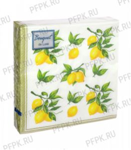 Салфетки бум. BOUQUET de LUXE 24х24, 3-сл.,с рис. (25 листов) Скатерть с лимонам..