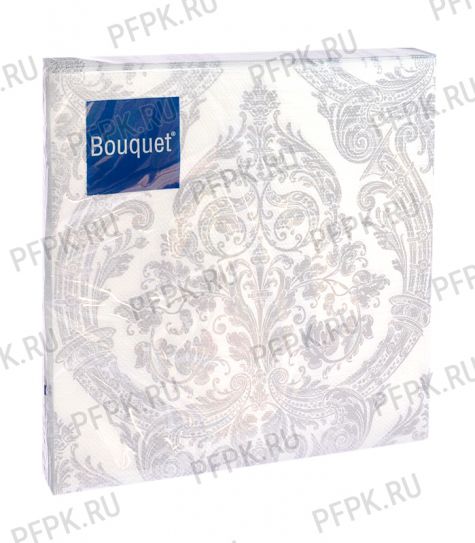 Салфетки бум. DESNA BOUQUET 33х33, 3-сл.,с рис. (20 листов) Royal (серебро) на белом [12/12]
