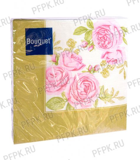 Салфетки бум. DESNA BOUQUET 33х33, 3-сл.,с рис. (20 листов) Розы в золотой рамке [12/12]