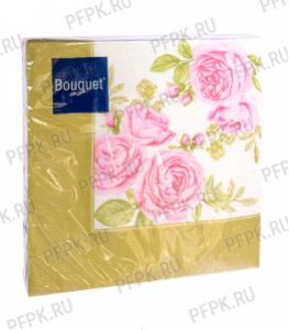 Салфетки бум. DESNA BOUQUET 33х33, 3-сл.,с рис. (20 листов) Розы в золотой рамке..