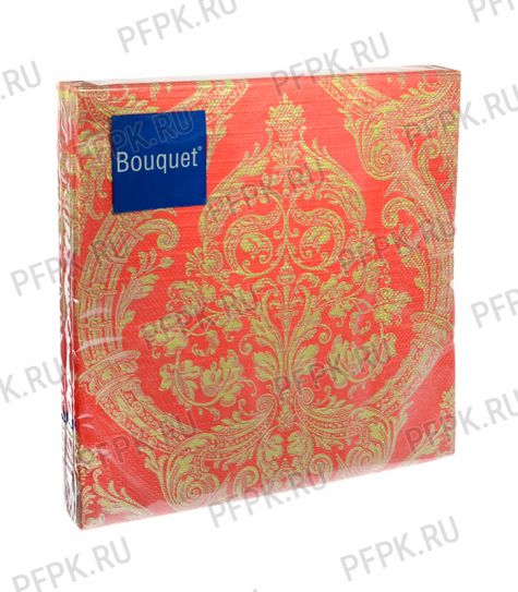Салфетки бум. DESNA BOUQUET 33х33, 3-сл.,с рис. (20 листов) Royal (золото) на красном [12/12]