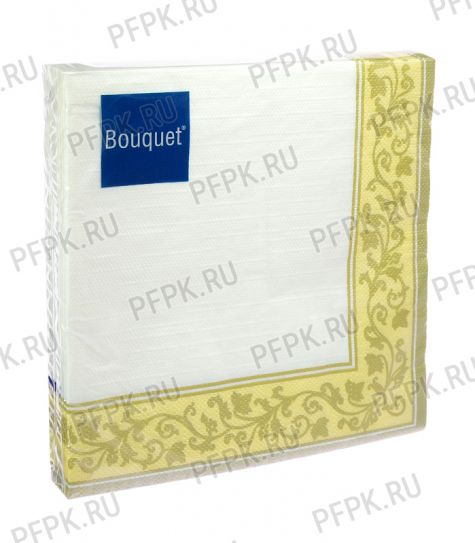 Салфетки бум. DESNA BOUQUET 33х33, 3-сл.,с рис. (20 листов) Золотые узоры. Бежевый фон [12/12]
