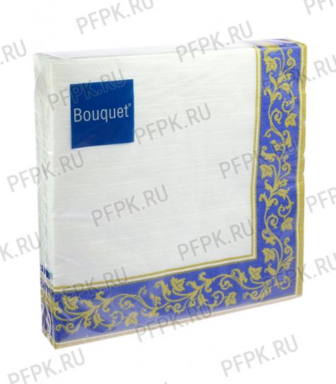 Салфетки бум. DESNA BOUQUET 33х33, 3-сл.,с рис. (20 листов) Золотые узоры. Синий фон [12/12]