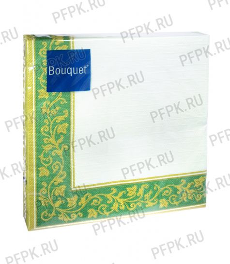 Салфетки бум. DESNA BOUQUET 33х33, 3-сл.,с рис. (20 листов) Золотые узоры. Зеленый фон [12/12]