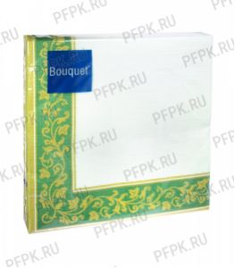 Салфетки бум. DESNA BOUQUET 33х33, 3-сл.,с рис. (20 листов) Золотые узоры. Зелен..