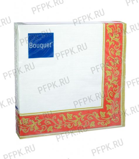 Салфетки бум. DESNA BOUQUET 33х33, 3-сл.,с рис. (20 листов) Золотые узоры. Красный фон [12/12]
